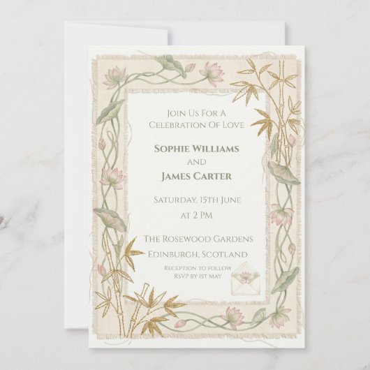 Invitation Mariage Bambou Doré (Devant)
