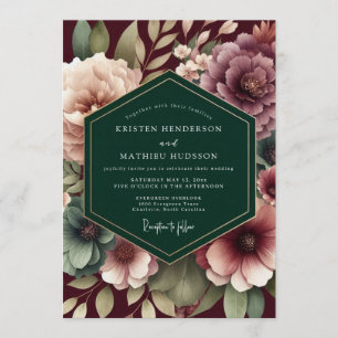 Invitation Mariage baroque à l'émeraude et au Bourgogne