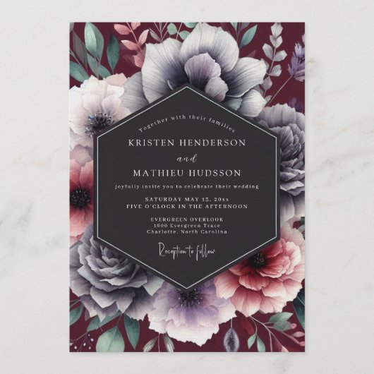 Invitation Mariage baroque ardoise bordeaux (Devant)