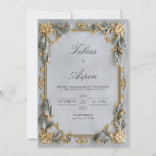 Invitation Mariage Baroque Argent Doré