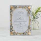 Invitation Mariage Baroque Argent Doré (Debout devant)