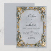 Invitation Mariage Baroque Argent Doré (Devant / Derrière)
