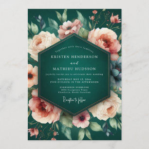 Invitation Mariage baroque au pêche émeraude