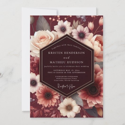 Invitation Mariage Baroque au Teint de Grenat (Devant)
