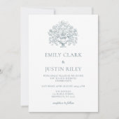 Invitation Mariage baroque Bleu Dusty Vintage (Devant)