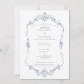 Invitation Mariage Baroque Bleu Poussiéreux (Devant)