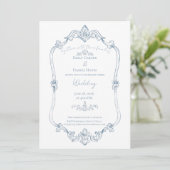 Invitation Mariage Baroque Bleu Poussiéreux (Debout devant)
