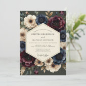 Invitation Mariage baroque bordeaux et marine (Debout devant)