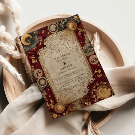 Invitation Mariage baroque céleste cramoisi
