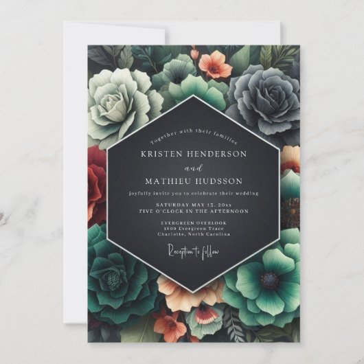 Invitation Mariage baroque corail charbon (Devant)