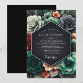 Invitation Mariage baroque corail charbon (Devant / Derrière)