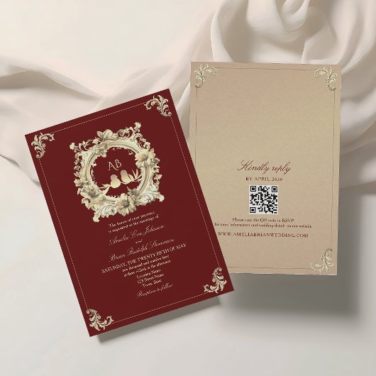 Invitation Mariage baroque de Bourgogne et d'or