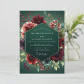 Invitation Mariage Baroque Flore Vert Chasseur (Debout devant)