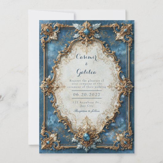 Invitation Mariage Baroque Joyau d'Azur (Devant)