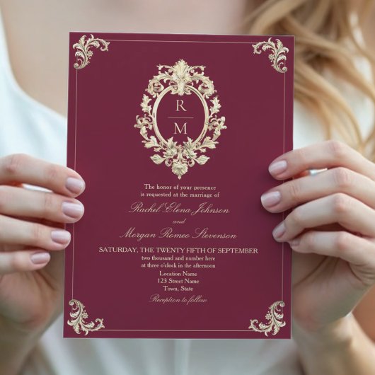 Invitation Mariage Baroque Or Bourgogne