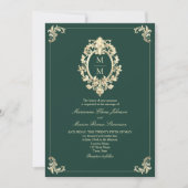 Invitation Mariage Baroque Or et Vert Émeraude (Devant)