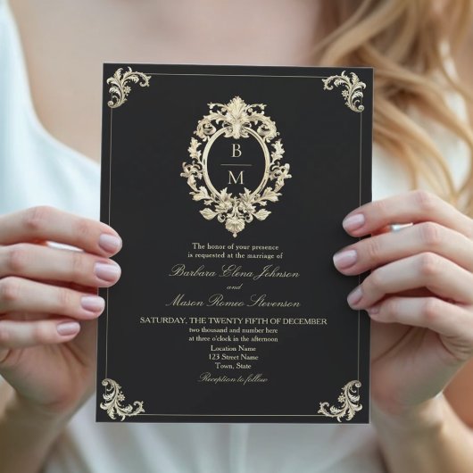 Invitation Mariage Baroque Or Noir