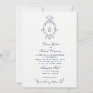 Invitation Mariage baroque Ornat Bleu Français