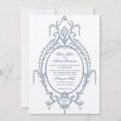 Invitation Mariage baroque orné bleu français (Devant)