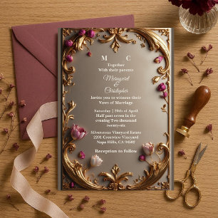Invitation Mariage Baroque Orné de Tulipe de Mûre et d'Or