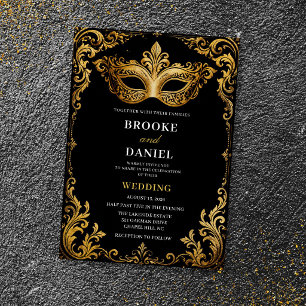 Invitation Mariage Baroque Orné Mascarade Dorée