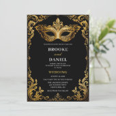 Invitation Mariage Baroque Orné Mascarade Dorée (Debout devant)