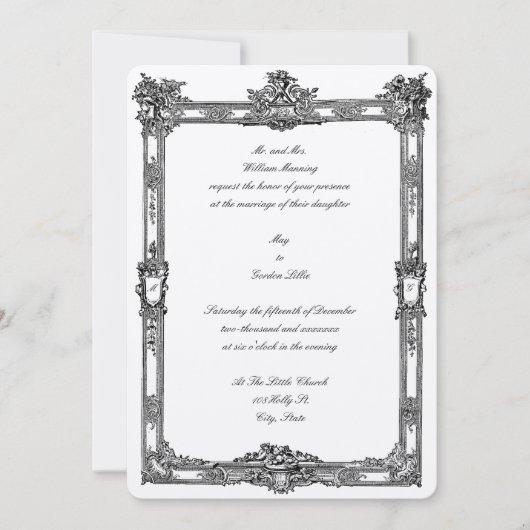 Invitation Mariage baroque Rococo Fruit & Cadre Floral (Devant)