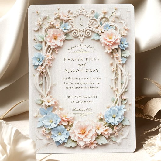 Invitation Mariage baroque romantique aux accents floraux