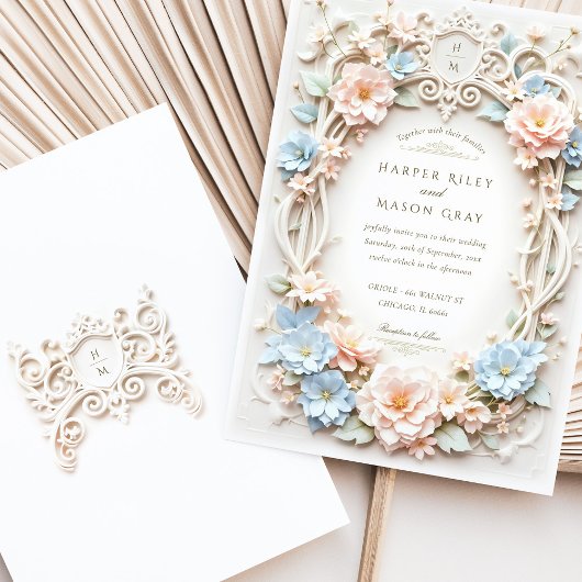 Invitation Mariage baroque romantique aux accents floraux