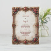 Invitation Mariage Baroque Rubis Or (Debout devant)