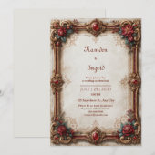 Invitation Mariage Baroque Rubis Or (Devant / Derrière)