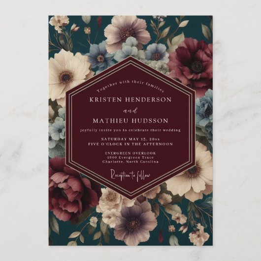 Invitation Mariage Baroque Sarcelle (Devant)