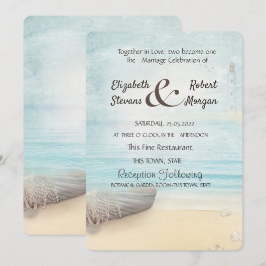 Invitation Mariage Bateau Phare de Plage (Devant / Derrière)