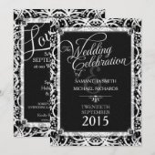 Invitation Mariage Batik Tribal de dentelle blanche noire uni (Devant / Derrière)