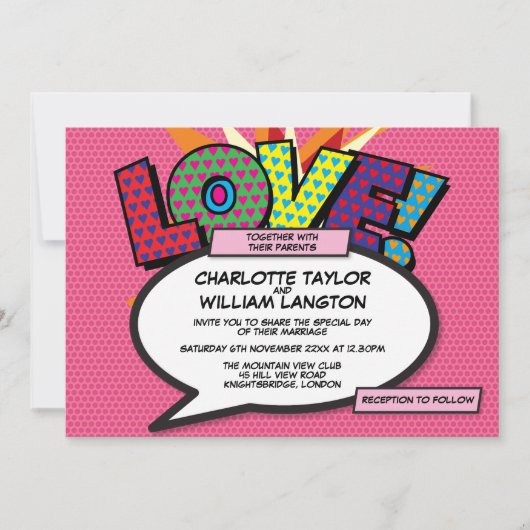 Invitation Mariage BD Rose Fun Moderne (Devant)