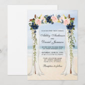 Invitation Mariage Beach Canopy Aquarelle bleu rose Floral (Devant / Derrière)