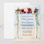 Invitation Mariage Beach Canopy Aquarelle Bourgogne Floral (Devant / Derrière)