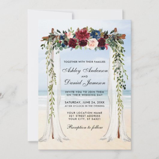 Invitation Mariage Beach Canopy Aquarelle Floral (Devant)