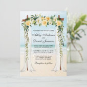 Invitation Mariage Beach Canopy Aquarelle Floral Jaune Or (Debout devant)