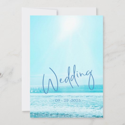 Invitation Mariage Beach Océan Scène Bleu Moderne Design (Dos)