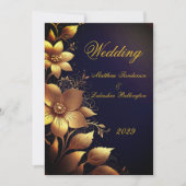 Invitation Mariage Beau Fleurs Or Modernes (Devant)