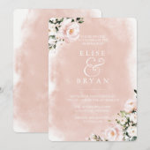 Invitation Mariage Beau Floral À l'aquarelle Rose & Blanc (Devant / Derrière)