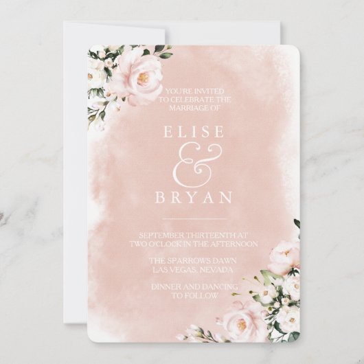 Invitation Mariage Beau Floral À l'aquarelle Rose & Blanc (Devant)