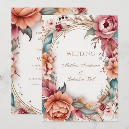 Invitation Mariage Beau Moderne Boho Floral fleurs (Devant / Derrière)