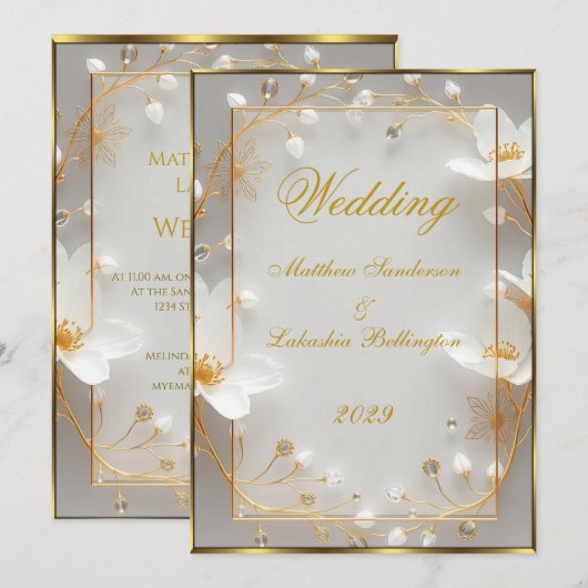 Invitation Mariage Beau Or Blanc Moderne Célébration (Devant / Derrière)