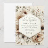 Invitation Mariage Beige Anémone Subtile (Devant / Derrière)