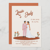 Invitation Mariage beige antique Fleurs neuves orange (Devant / Derrière)