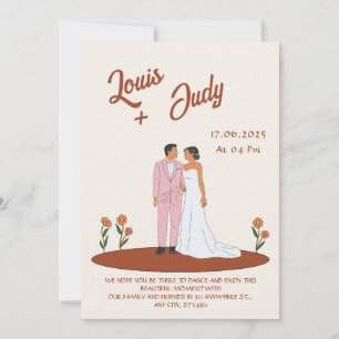 Invitation Mariage beige antique Fleurs neuves orange