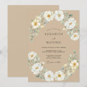 Invitation Mariage Beige Blanc Paeonie (Devant / Derrière)