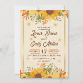 Invitation Mariage beige botanique avec oranger, fleurs jaune (Devant)